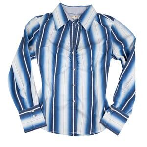 Tommy Hilfiger Vintage Blue Striped Button Up Shirt Y2K Western Women’s Large